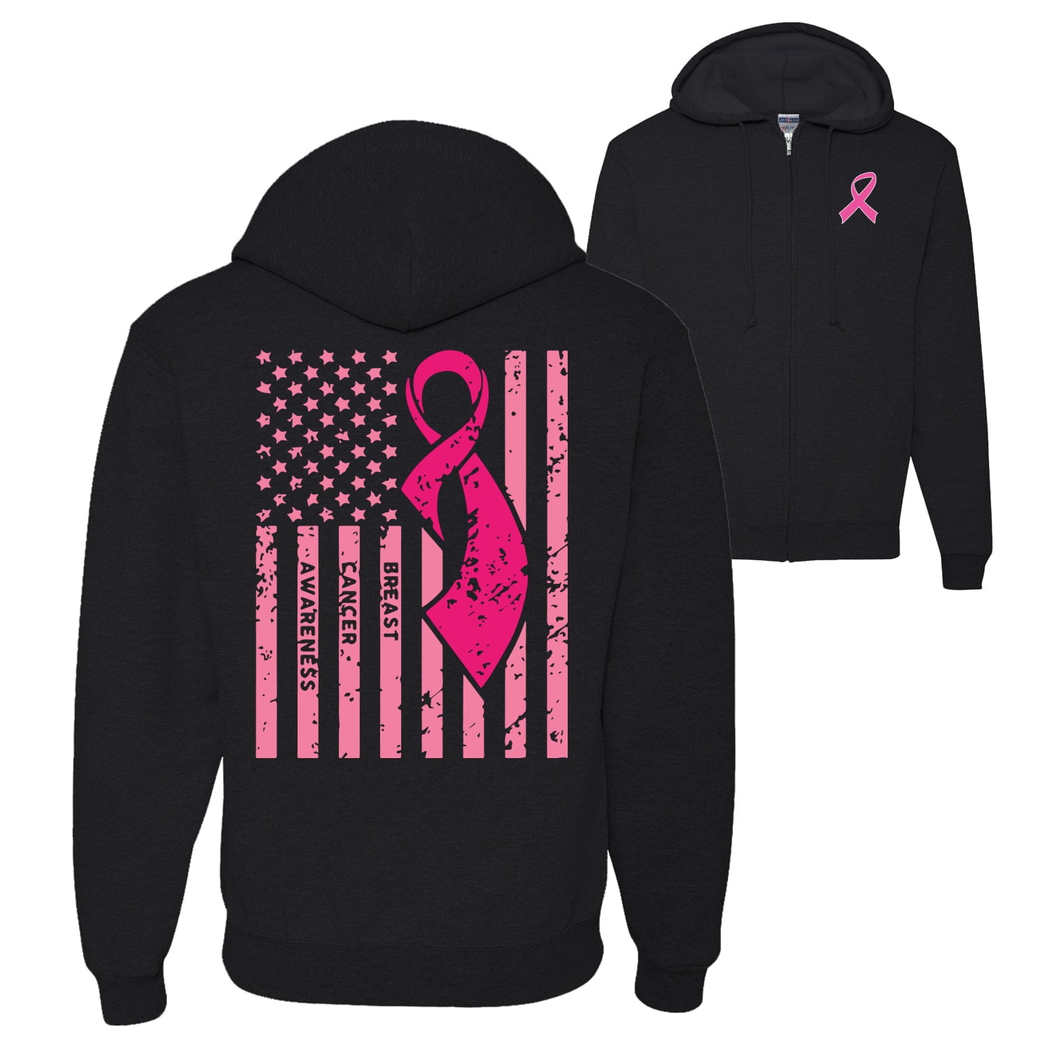 Wild Bobby Breast Cancer Awareness American Flag Front and Back Graphic