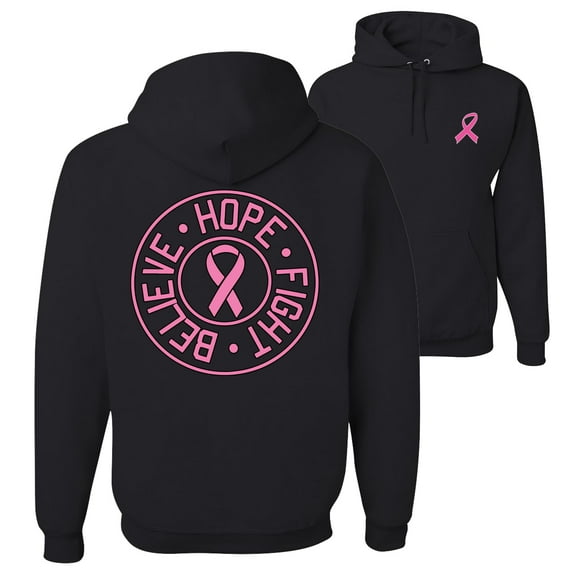 Wild Bobby Breast Cancer Awareness Believe Hope Fight Front and Back Unisex Hoodie Sweatshirt, Black, Small