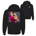 thumbnail image 1 of Wild Bobby Breast Cancer Awareness Breast Cancer Survivor Distressed American Flag Front and Back Graphic Zip Up Hoodie Sweatshirt, Black, Small, 1 of 6