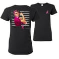thumbnail image 1 of Wild Bobby Breast Cancer Awareness Breast Cancer Survivor Distressed American Flag Front and Back Women Tee, Black, Large, 1 of 6