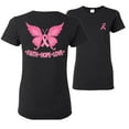 thumbnail image 1 of Wild Bobby Breast Cancer Awareness Butterfly Pink Ribbon Faith Hope Love Front and Back Women Tee, Black, Medium, 1 of 4