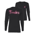 thumbnail image 1 of Wild Bobby Breast Cancer Awareness Fearless Pink Ribbon Support Warrior Women Front and Back Women Long Sleeve Tee, Black, Small, 1 of 6