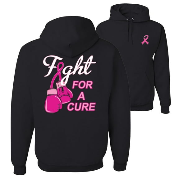 Wild Bobby Breast Cancer Awareness Fight for a Cure Fight Support Front and Back Unisex Hoodie Sweatshirt, Black, Small
