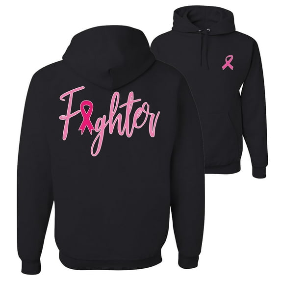 Wild Bobby Breast Cancer Awareness Fighter Breast Cancer Survivor Front and Back Unisex Hoodie Sweatshirt, Black, Large