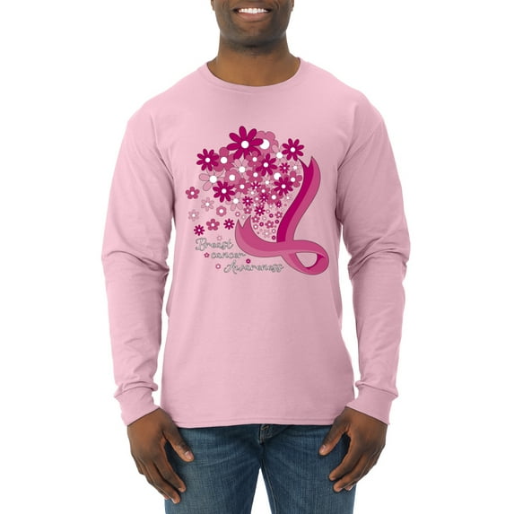 Wild Bobby Breast Cancer Awareness Flowers Breast Cancer Awareness Men Long Sleeve Shirt, Light Pink, X-Large