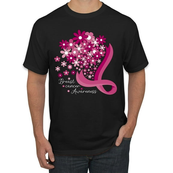 Wild Bobby Breast Cancer Awareness Flowers Breast Cancer Awareness Men Tee, Black, X-Large
