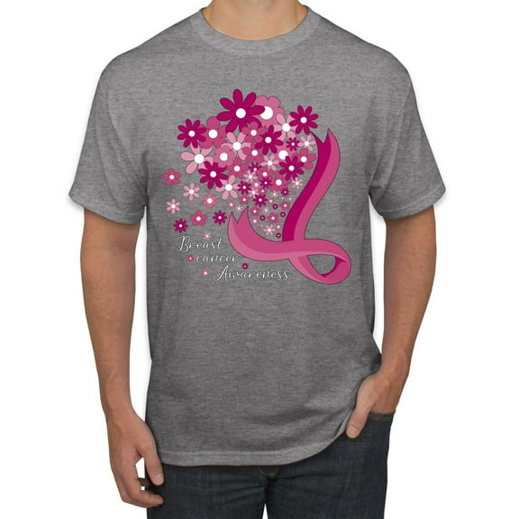 Wild Bobby Breast Cancer Awareness Flowers Breast Cancer Awareness Men Tee, Heather Grey, Medium