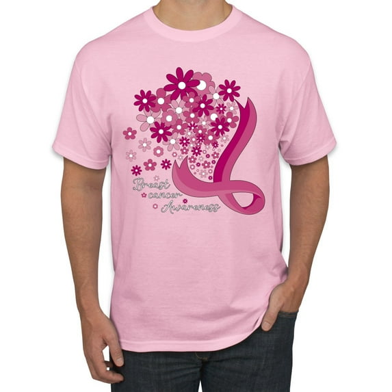 Wild Bobby Breast Cancer Awareness Flowers Breast Cancer Awareness Men Tee, Light Pink, Small