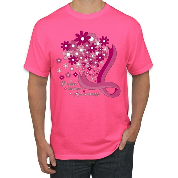 Wild Bobby Breast Cancer Awareness Flowers Breast Cancer Awareness Men Tee, Neon Pink, Large
