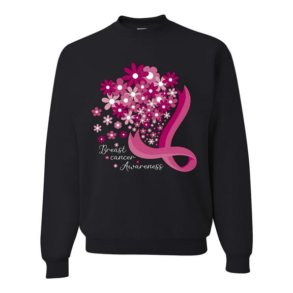 Wild Bobby Breast Cancer Awareness Flowers Breast Cancer Awareness Unisex Crewneck Sweatshirt, Black, Small