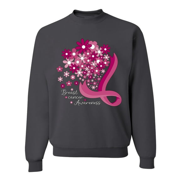 Wild Bobby Breast Cancer Awareness Flowers Breast Cancer Awareness Unisex Crewneck Sweatshirt, Charcoal, XX-Large