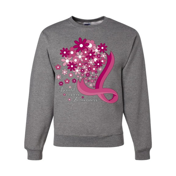 Wild Bobby Breast Cancer Awareness Flowers Breast Cancer Awareness Unisex Crewneck Sweatshirt, Heather Grey, X-Large
