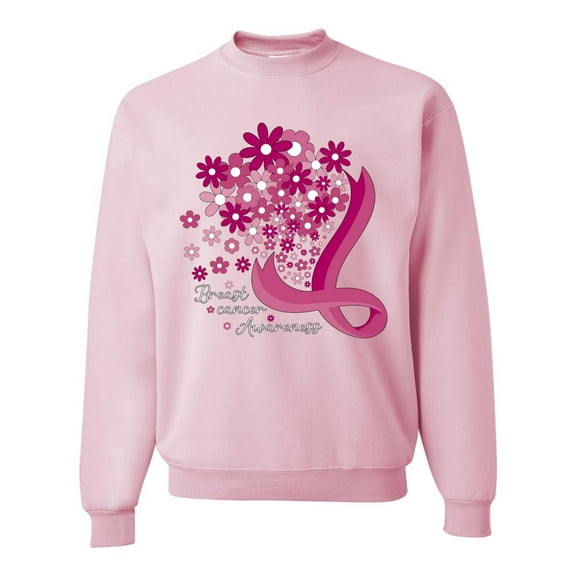 Wild Bobby Breast Cancer Awareness Flowers Breast Cancer Awareness Unisex Crewneck Sweatshirt, Light Pink, XX-Large