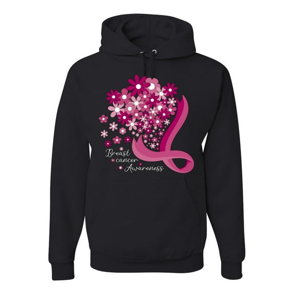 Wild Bobby Breast Cancer Awareness Flowers Breast Cancer Awareness Unisex Hoodie Sweatshirt, Black, Large