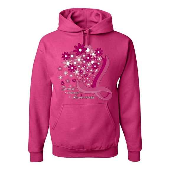 Wild Bobby Breast Cancer Awareness Flowers Breast Cancer Awareness Unisex Hoodie Sweatshirt, Fuschia, Medium
