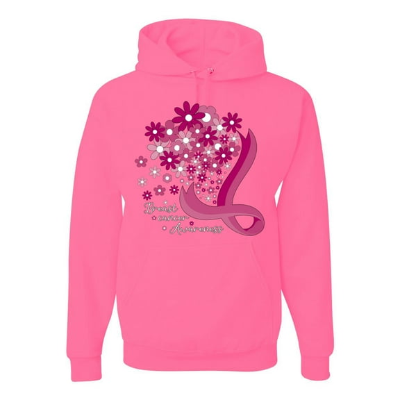 Wild Bobby Breast Cancer Awareness Flowers Breast Cancer Awareness Unisex Hoodie Sweatshirt, Neon Pink, X-Large