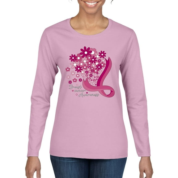 Wild Bobby Breast Cancer Awareness Flowers Breast Cancer Awareness Women Graphic Long Sleeve Tee, Light Pink, Medium