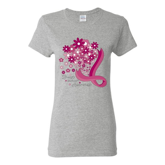 Wild Bobby Breast Cancer Awareness Flowers Breast Cancer Awareness Women Graphic Tee, Heather Grey, X-Large