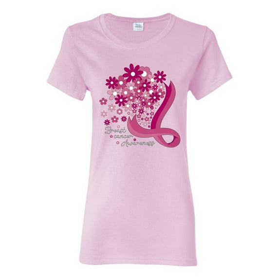Wild Bobby Breast Cancer Awareness Flowers Breast Cancer Awareness Women Graphic Tee, Light Pink, Medium