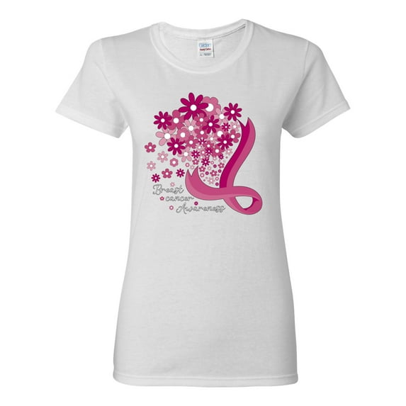 Wild Bobby Breast Cancer Awareness Flowers Breast Cancer Awareness Women Graphic Tee, White, Large