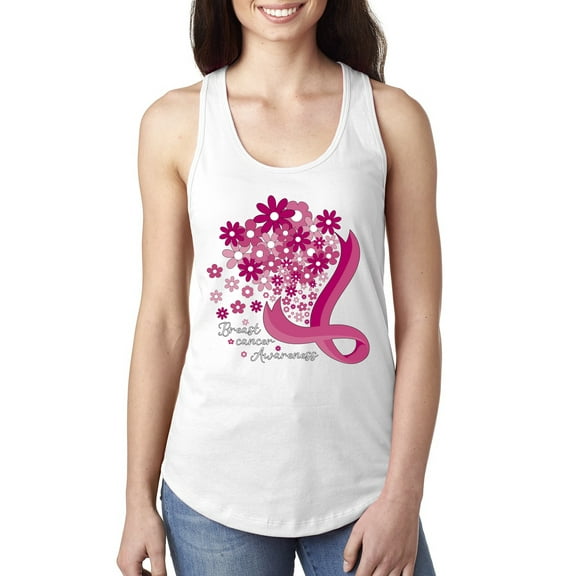 Wild Bobby Breast Cancer Awareness Flowers Breast Cancer Awareness Women Racerback Tank Top, White, Small