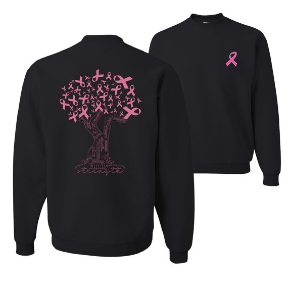 Wild Bobby Breast Cancer Awareness Front and Back Pink Tree Words of Encouragement Breast Cancer Awareness Front and Back Unisex Crewneck Sweatshirt, Black, Small