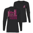 thumbnail image 1 of Wild Bobby Breast Cancer Awareness Front and Back Words of Encouragement Distressed Breast Cancer Awareness Front and Back Womens Graphic Long Sleeve T-Shirt, Black, Medium, 1 of 5