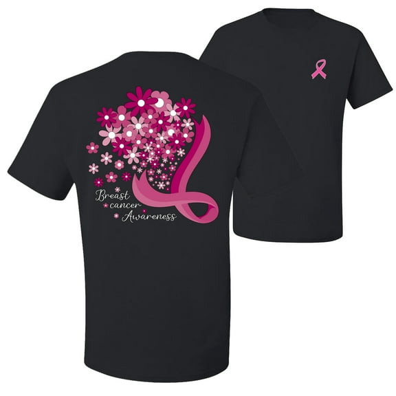 Wild Bobby Breast Cancer Awareness Front and Back Flowers Breast Cancer Awareness Front and Back Men's T-Shirt, Black, Small