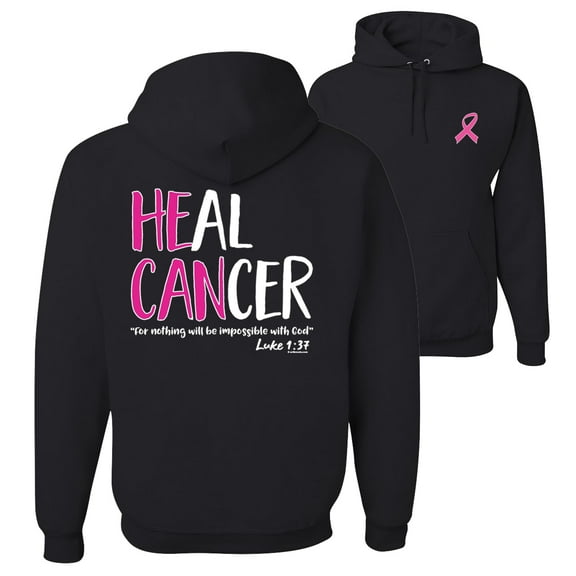 Wild Bobby, Breast Cancer Awareness Heal Cancer Faith Jesus Believe Front and Back Unisex Hoodie Sweatshirt, Black, X-Large