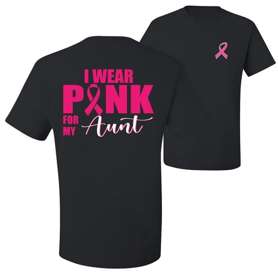 Wild Bobby Breast Cancer Awareness I Wear Pink for My Aunt Front and Back Unisex Tee , Black, Medium