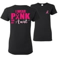 thumbnail image 1 of Wild Bobby Breast Cancer Awareness I Wear Pink for My Aunt Front and Back Women Tee, Black, Small, 1 of 6