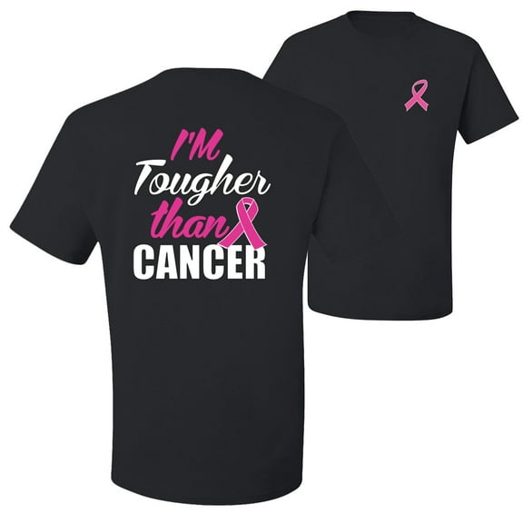 Wild Bobby Breast Cancer Awareness I'm Tougher Than Cancer Front and Back Unisex Tee , Black, X-Large