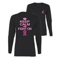 thumbnail image 1 of Wild Bobby Breast Cancer Awareness Keep Calm and Fight On Front and Back Women Long Sleeve Tee, Black, Small, 1 of 6