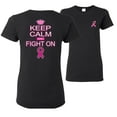 thumbnail image 1 of Wild Bobby Breast Cancer Awareness Keep Calm and Fight On Front and Back Women Tee, Black, X-Large, 1 of 6