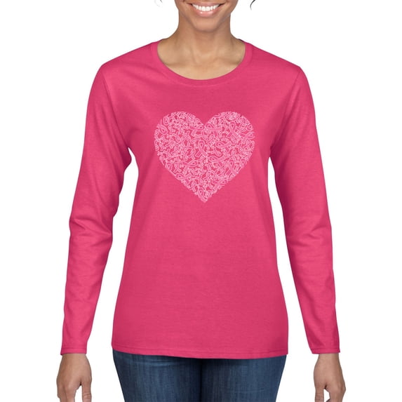 Wild Bobby Breast Cancer Awareness Pink Ribbon Heart Breast Cancer Awareness Women Graphic Long Sleeve T-Shirt, Fuschia, Large