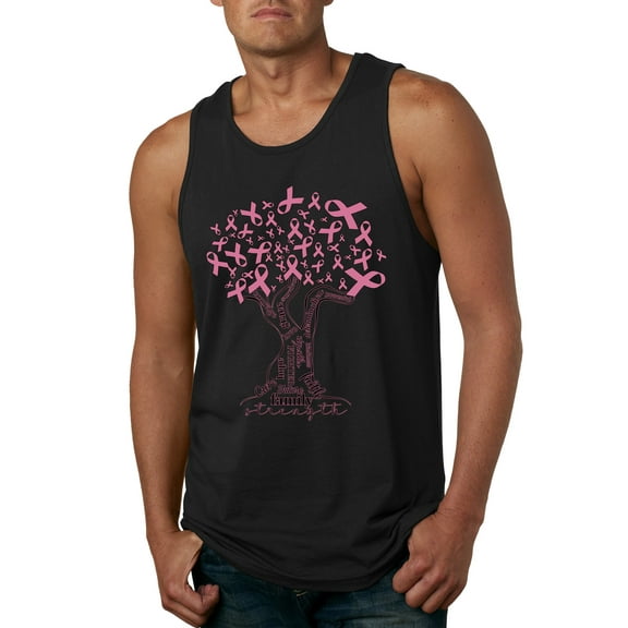 Wild Bobby Breast Cancer Awareness Pink Tree Words of Encouragement Breast Cancer Awareness Men Tank Top, Black, Small