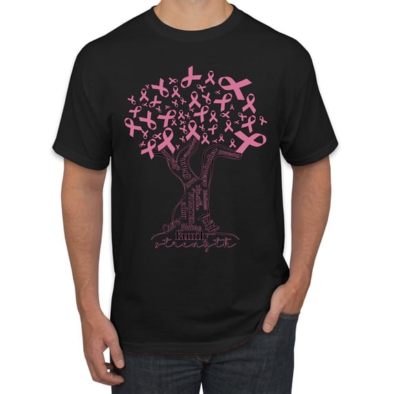 Wild Bobby Breast Cancer Awareness Pink Tree Words of Encouragement Breast Cancer Awareness Men Tee, Black, X-Large
