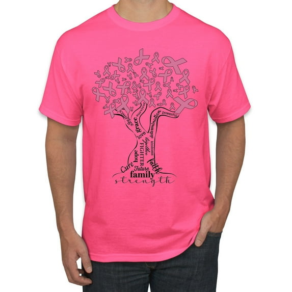 Wild Bobby Breast Cancer Awareness Pink Tree Words of Encouragement Breast Cancer Awareness Men Tee, Neon Pink, XX-Large