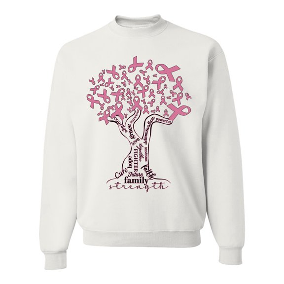 Wild Bobby Breast Cancer Awareness Pink Tree Words of Encouragement Breast Cancer Awareness Unisex Crewneck Sweatshirt, White, XX-Large