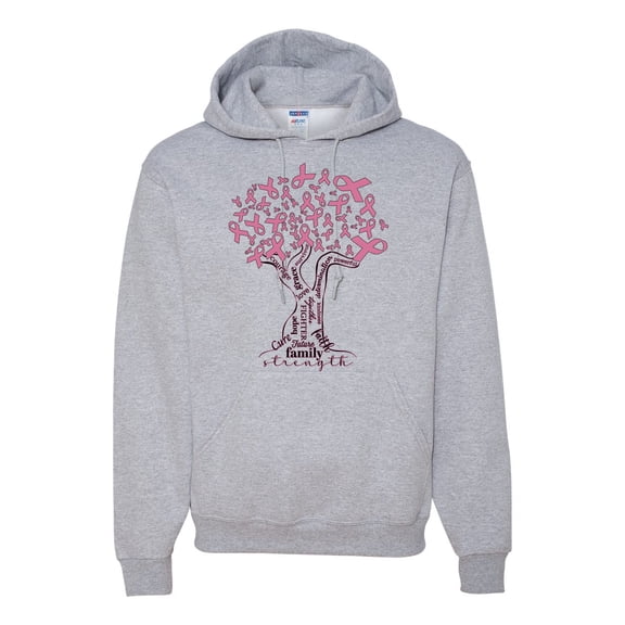Wild Bobby Breast Cancer Awareness Pink Tree Words of Encouragement Breast Cancer Awareness Unisex Hoodie Sweatshirt, Heather Grey, X-Large