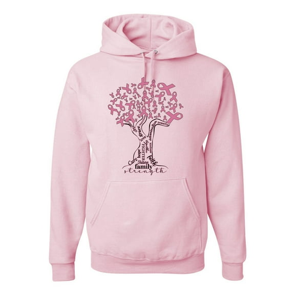Wild Bobby Breast Cancer Awareness Pink Tree Words of Encouragement Breast Cancer Awareness Unisex Hoodie Sweatshirt, Light Pink, Medium