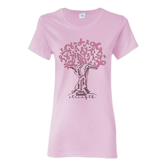 Wild Bobby Breast Cancer Awareness Pink Tree Words of Encouragement Breast Cancer Awareness Women Graphic Tee, Light Pink, Large