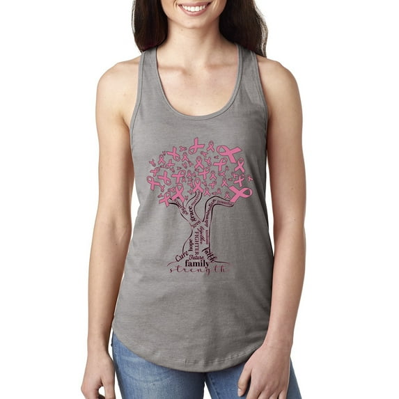 Wild Bobby Breast Cancer Awareness Pink Tree Words of Encouragement Breast Cancer Awareness Women Racerback Tank Top, Heather Grey, Large