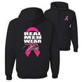 thumbnail image 1 of Wild Bobby Breast Cancer Awareness Real Men Wear Pink Front and Back Unisex Hoodie Sweatshirt, Black, Small, 1 of 4