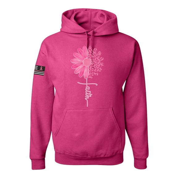 Wild Bobby, Breast Cancer Awareness Shirts Faith Pink Ribbon Sunflower USA Flag Sleeve Unisex Hoodie Sweatshirt, Fuschia, 3X-Large
