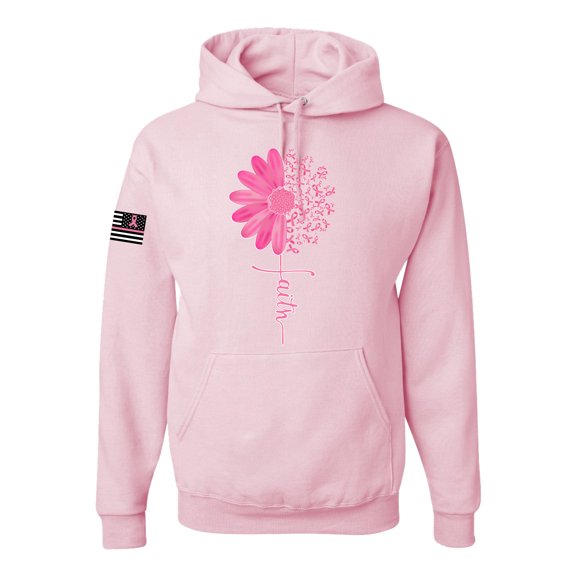 Wild Bobby, Breast Cancer Awareness Shirts Faith Pink Ribbon Sunflower USA Flag Sleeve Unisex Hoodie Sweatshirt, Light Pink, Medium