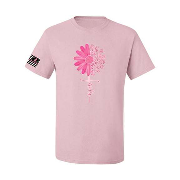 Wild Bobby, Breast Cancer Awareness Shirts Faith Pink Ribbon Sunflower USA Flag Sleeve Unisex Tee, Light Pink, X-Large
