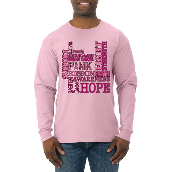 Wild Bobby Breast Cancer Awareness Words of Encouragement Distressed Breast Cancer Awareness Men Long Sleeve Shirt, Light Pink, 3X-Large
