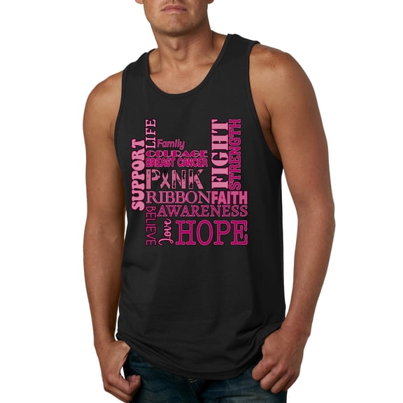 Wild Bobby Breast Cancer Awareness Words of Encouragement Distressed Breast Cancer Awareness Men Tank Top, Black, Medium