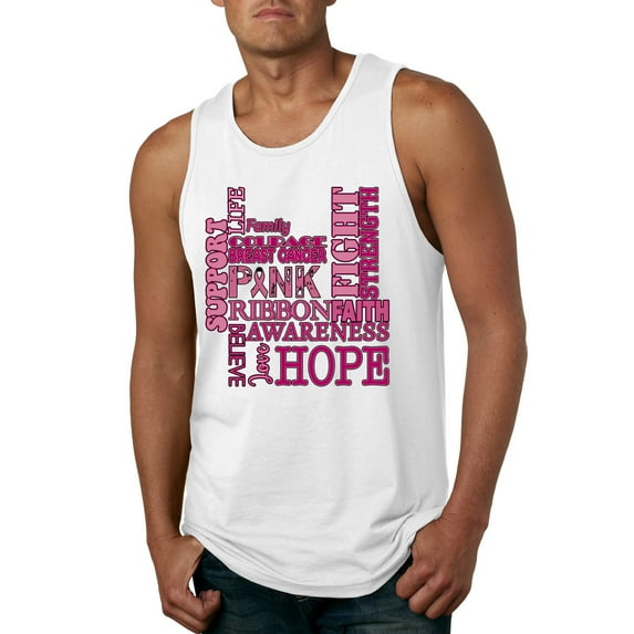 Wild Bobby Breast Cancer Awareness Words of Encouragement Distressed Breast Cancer Awareness Men Tank Top, White, 3X-Large